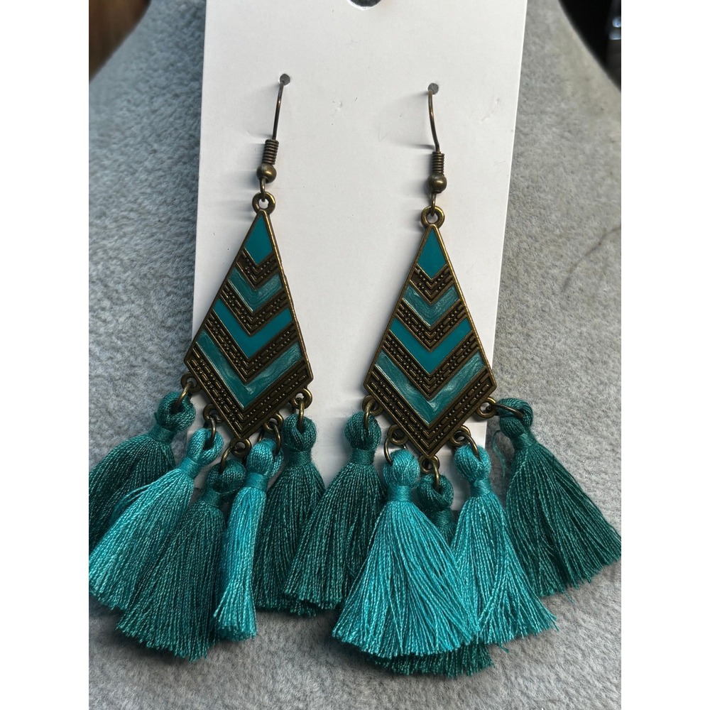 #63. Boho Turquoise Tassel Dangle Earrings